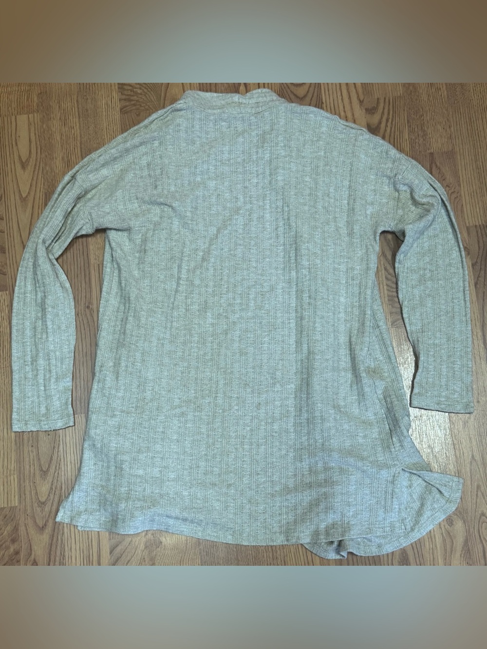 ❤️ Large Light Gray Open-Front Ribbed Women's Cardigan Sweater Flaw (B11) - Picture 3 of 3